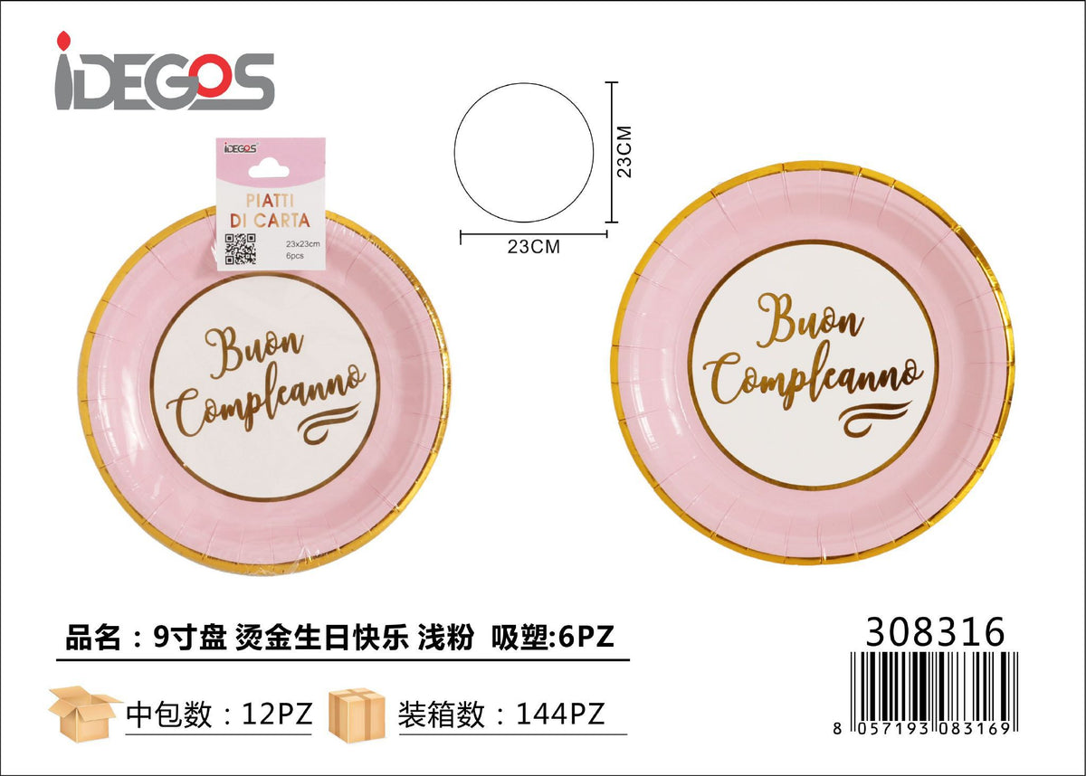 Piatto di carta buon compleanno rosa