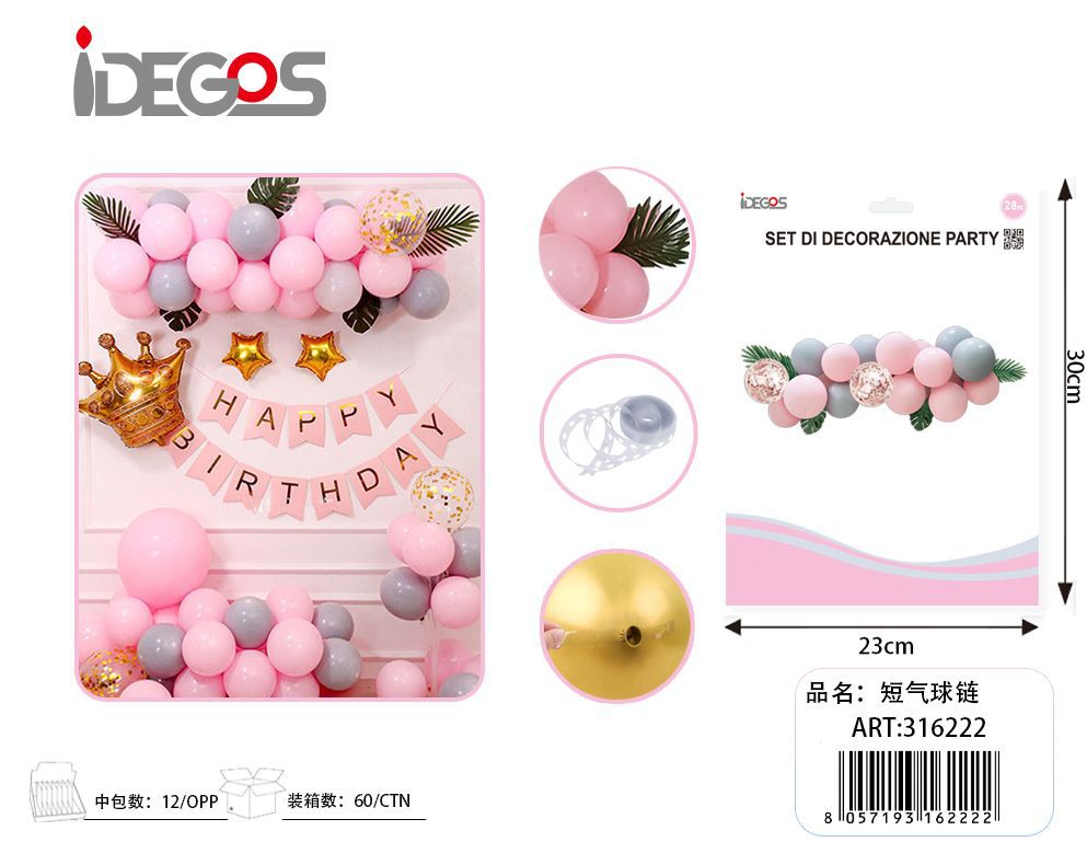Kit ghirlanda di palloncini pastello rosa e grigi con foglie