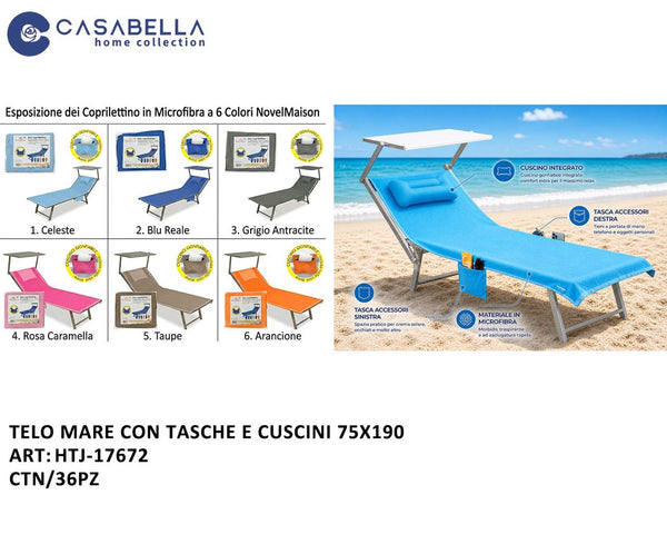 Telo Mare con Tasche e Cuscini 75X190