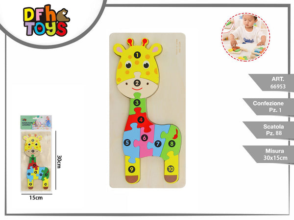 Puzzle in legno a giraffa con numeri, 30 × 15 cm