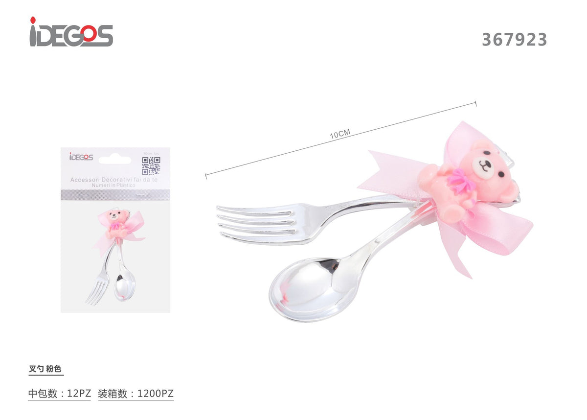 Bomboniera decorativa con forchetta e cucchiaio, rosa