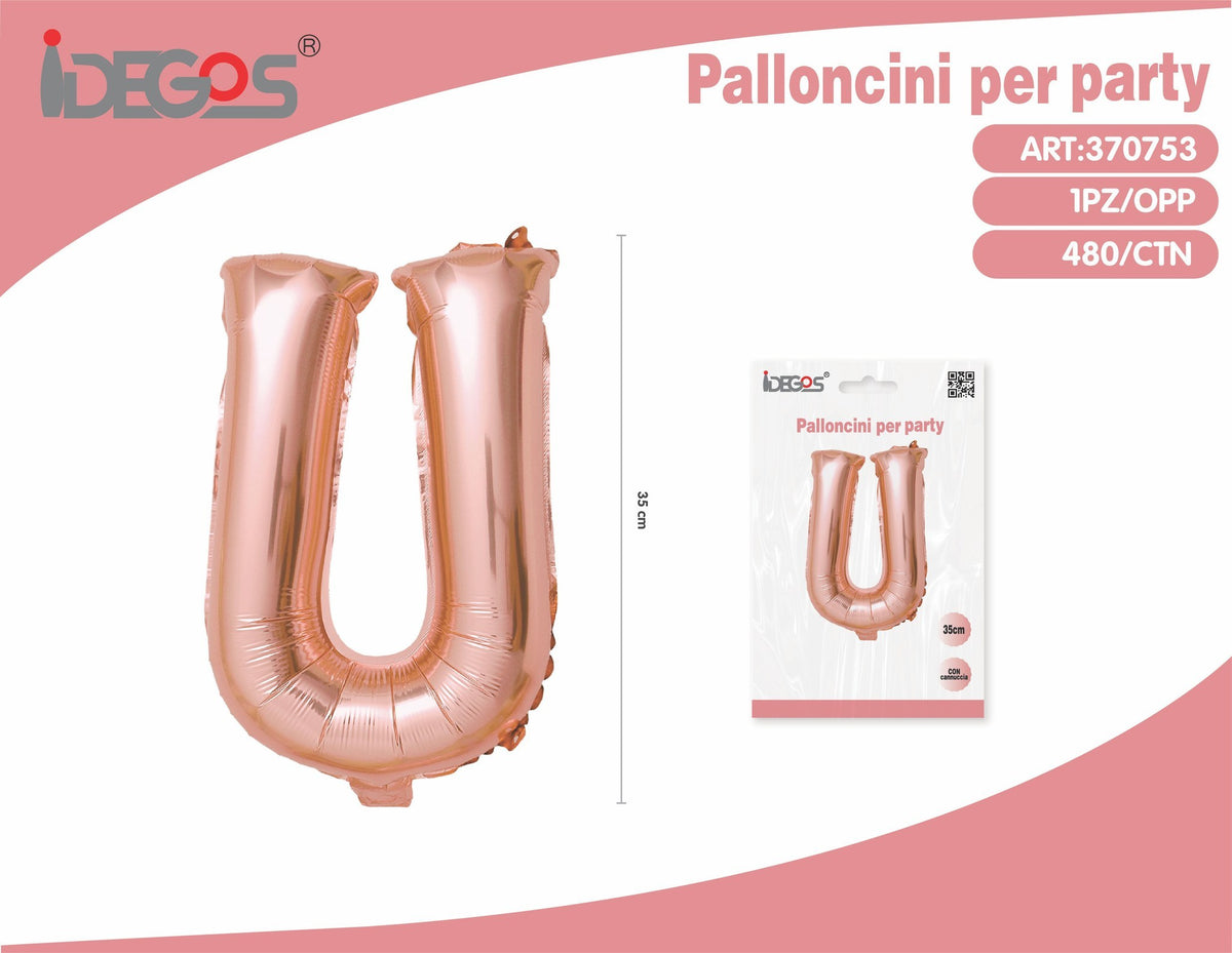 Palloncino Lettera U Oro Rosa 35cm