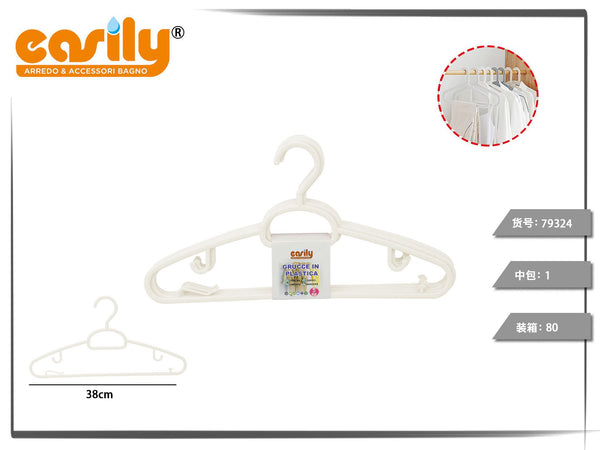 Set di cinque grucce in plastica con gancio ad arco da 38 cm