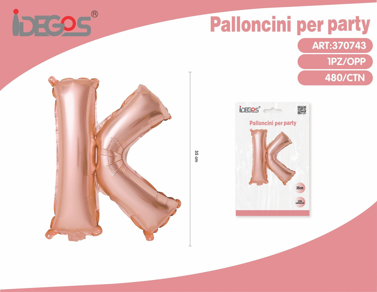 Palloncino Lettera K Oro Rosa 35cm