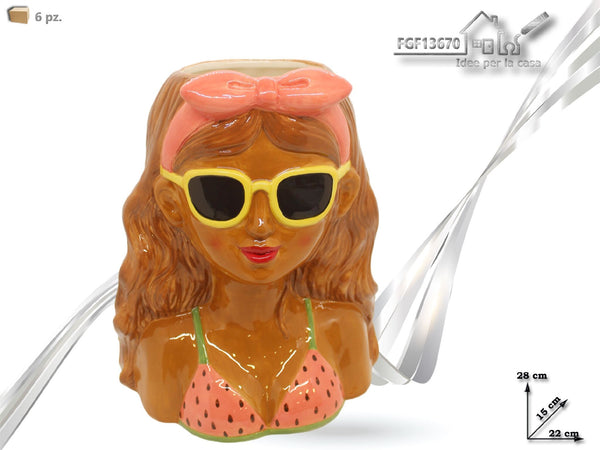 Portapiante in ceramica a busto con occhiali, 28 cm