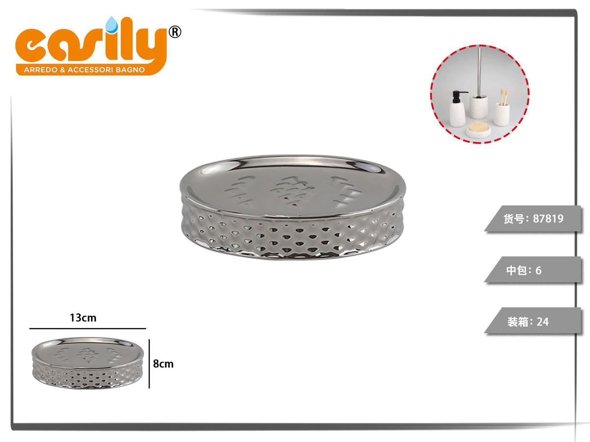 Portasapone in ceramica argentata a rilievo