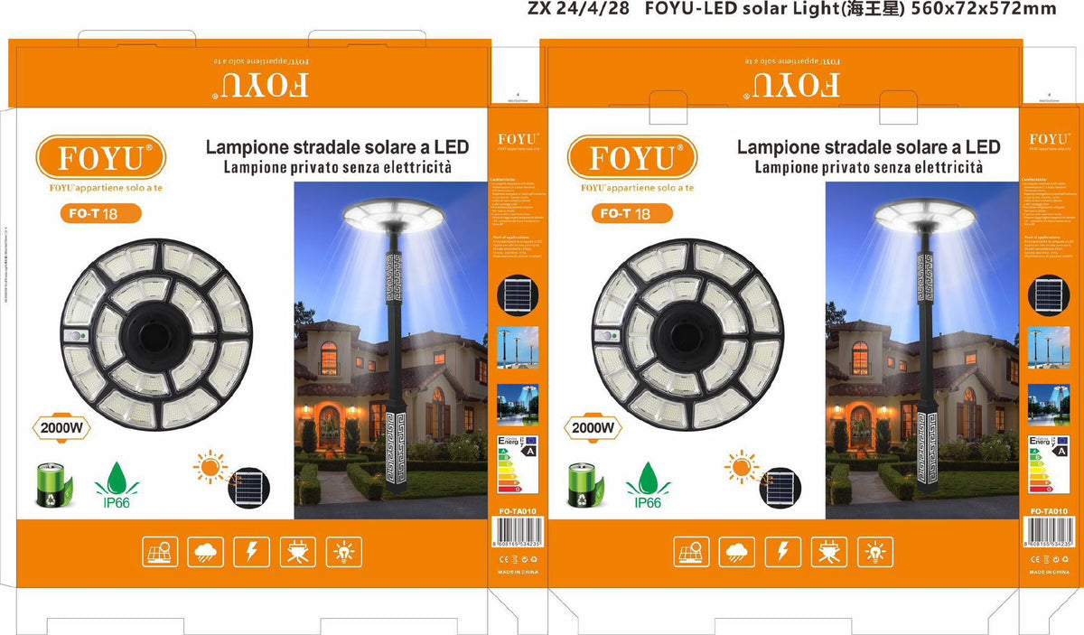 Lampione solare – FO-T18 – 2000 W