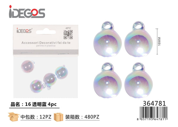 Set di 4 perline decorative trasparenti, modello 16