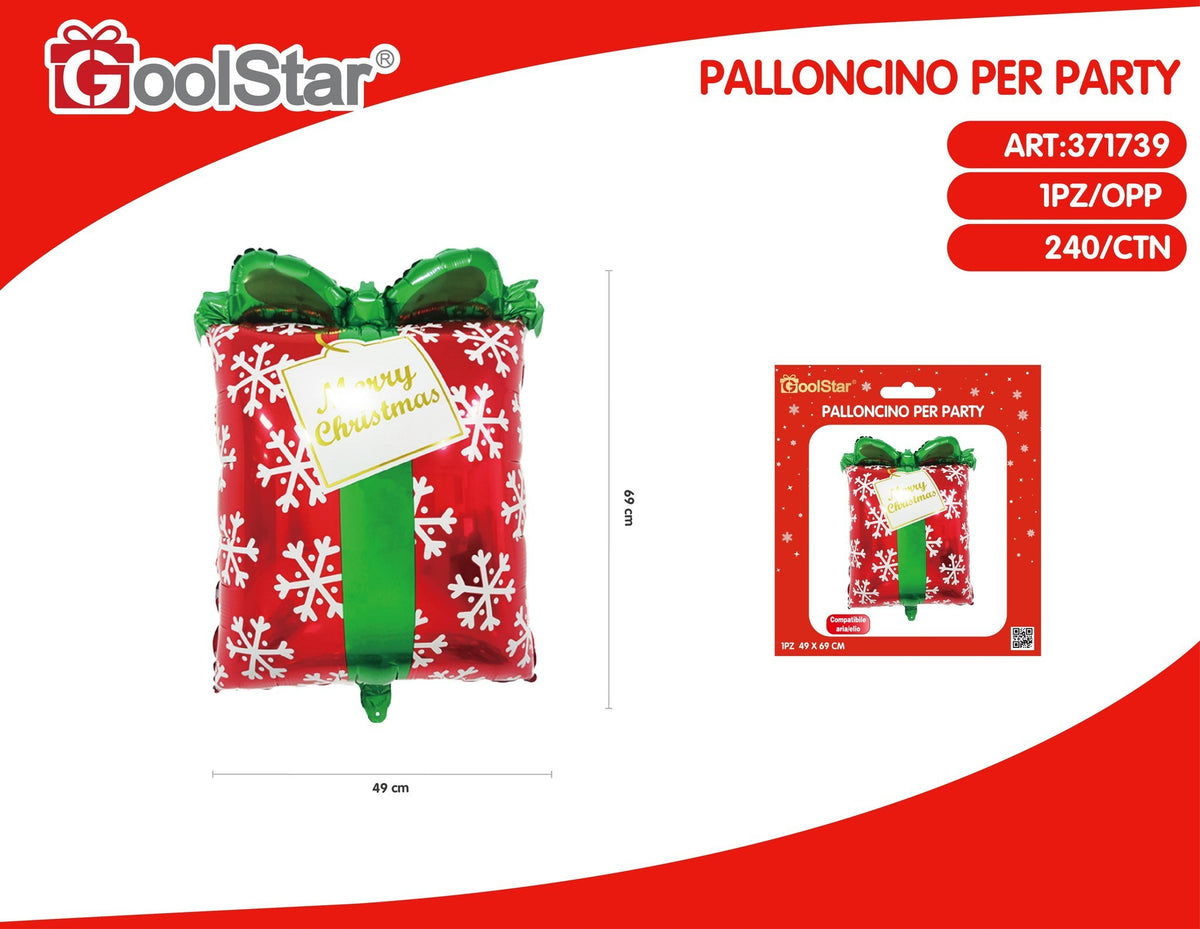 Palloncino foil a pacco regalo natalizio rosso - 49 × 69 cm