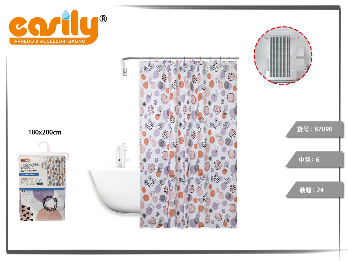 Tenda doccia in poliestere con cerchi multicolori, 180 × 200 cm