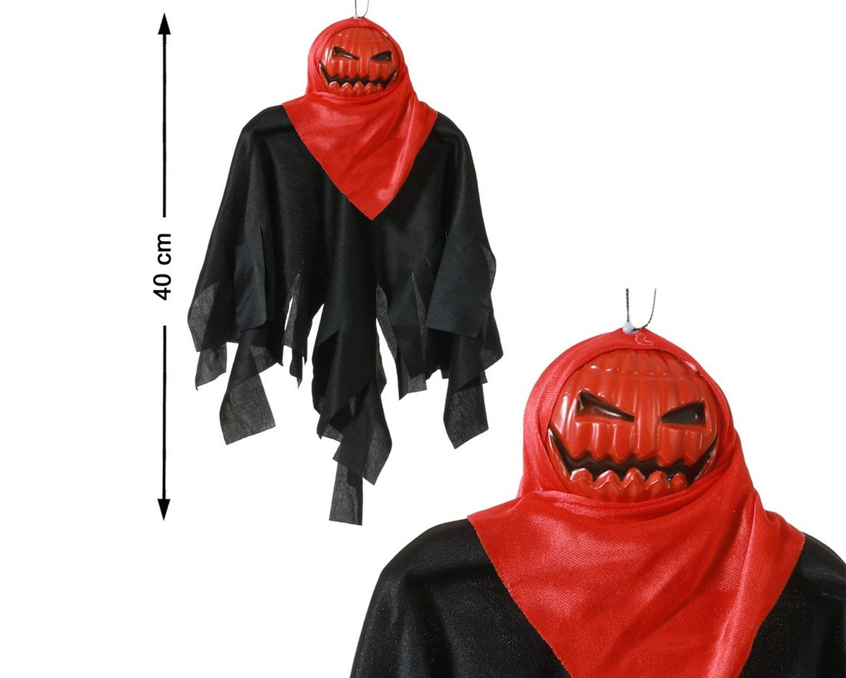Zucca Halloween da appendere con mantello, 40 cm