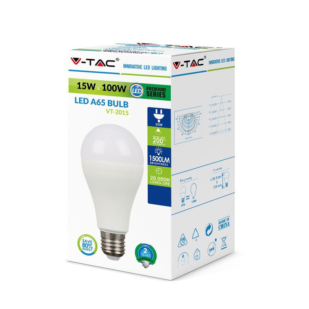Lampadina LED V-TAC E27 A65 15 W 3000 K