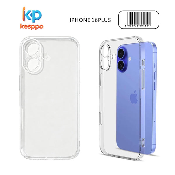 Custodia per iPhone 16 Plus – trasparente, in silicone, con aperture sagomate