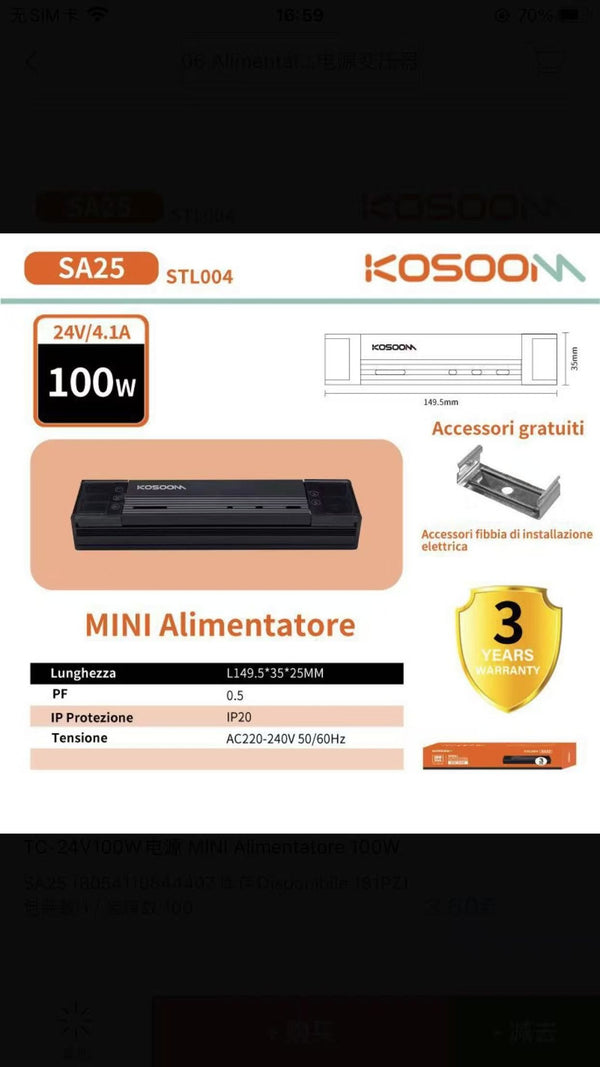 Alimentatore LED KOSOOM 100 W 24 V IP20