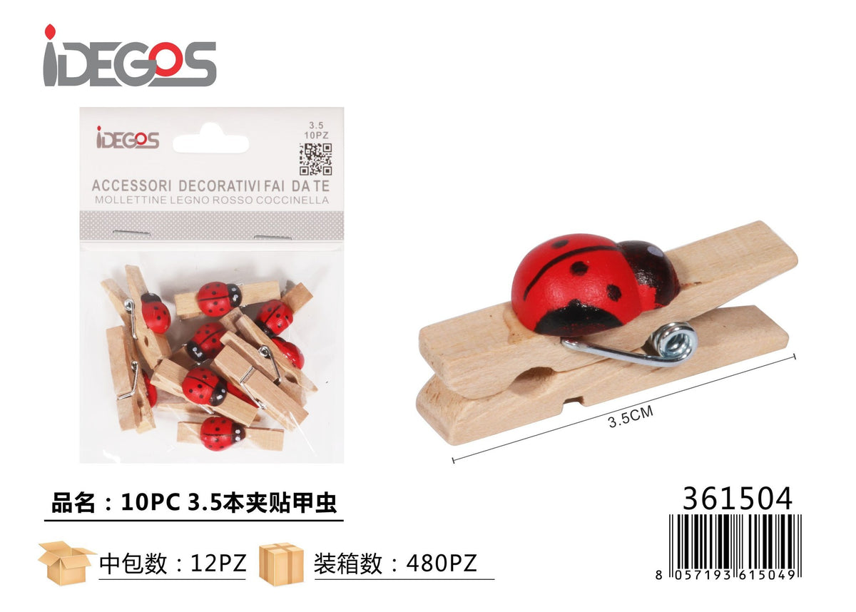 Mollette decorative con coccinelle, 3,5 cm, 10 pezzi