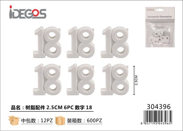 Set di 6 numeri decorativi in resina, 2,5 cm