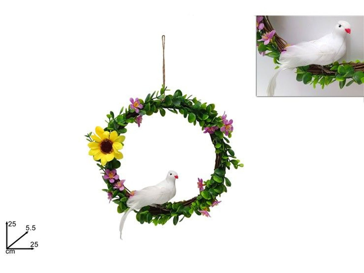 Ghirlanda pasquale intrecciata con uccellino, 25 cm