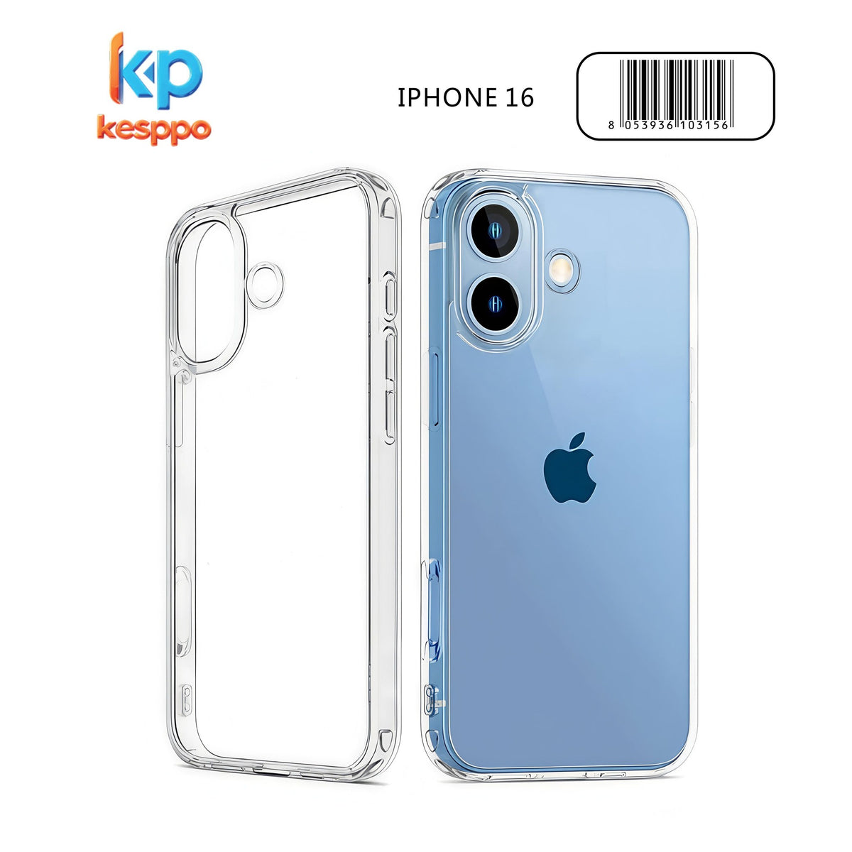 Custodia per iPhone 16 – trasparente, in silicone, con apertura ampia