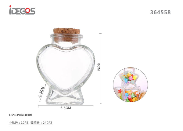 Bottiglia decorativa in vetro a cuore, 6,5 × 4,3 × 8 cm