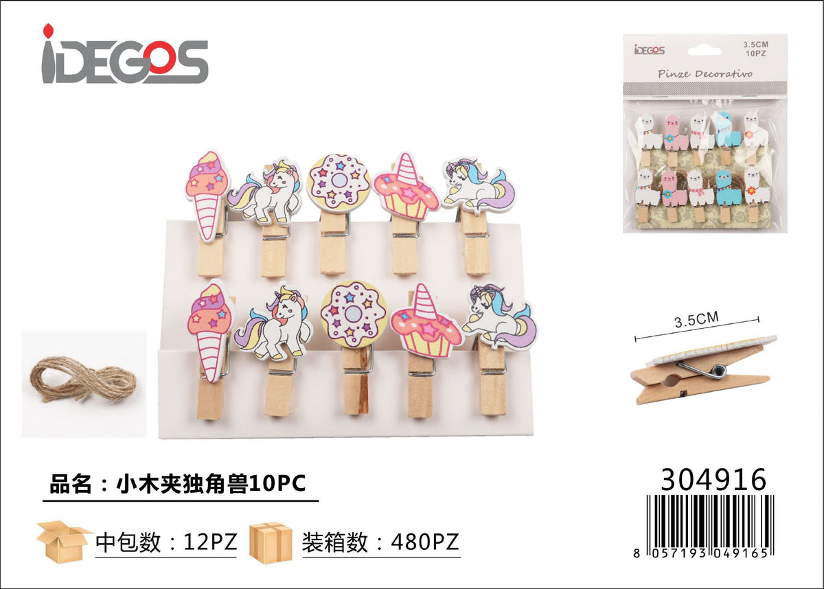 Mollette con unicorni e dolcetti, 3,5 cm, 10 pezzi