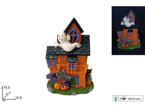 Casetta Halloween luminosa con fantasmino, 15,5 cm