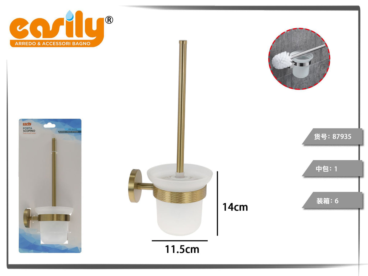 Scopino WC da parete con supporto zigrinato dorato