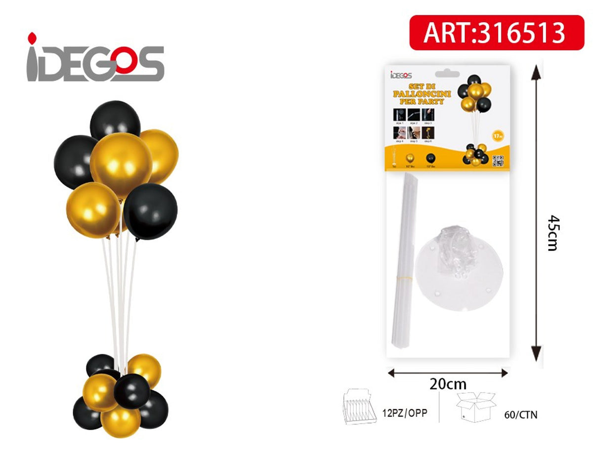Kit colonna di palloncini neri e oro