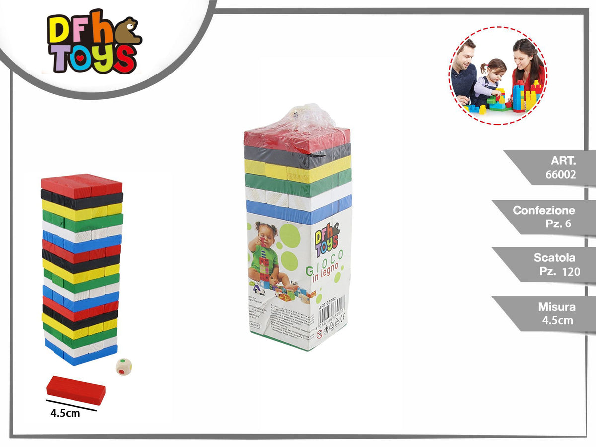 Torre di blocchi colorati in legno con dado