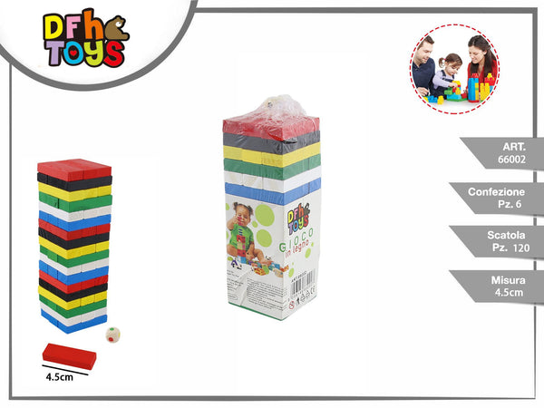 Torre di blocchi colorati in legno con dado