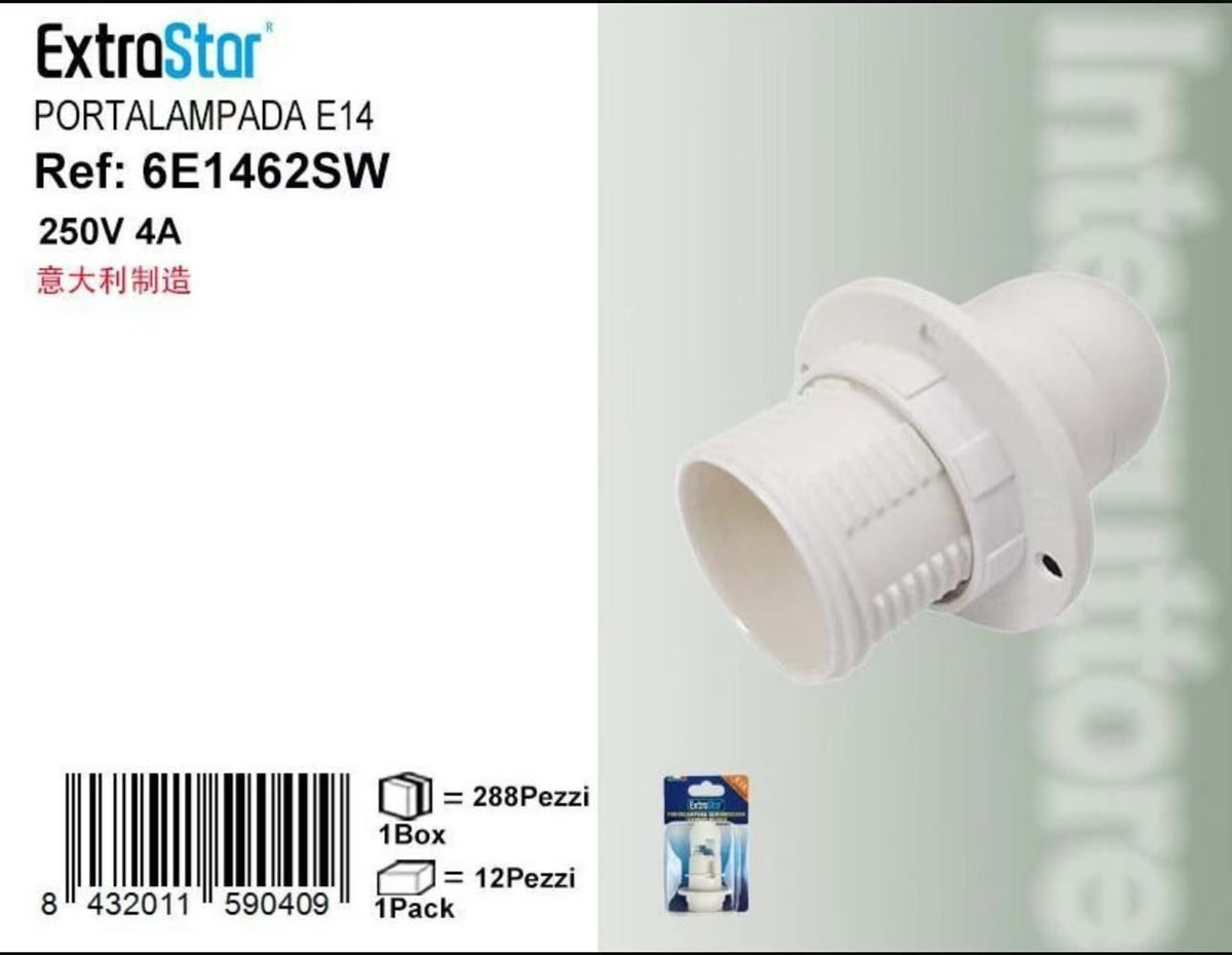 Portalampada ExtraStar E14 semifilettato bianco