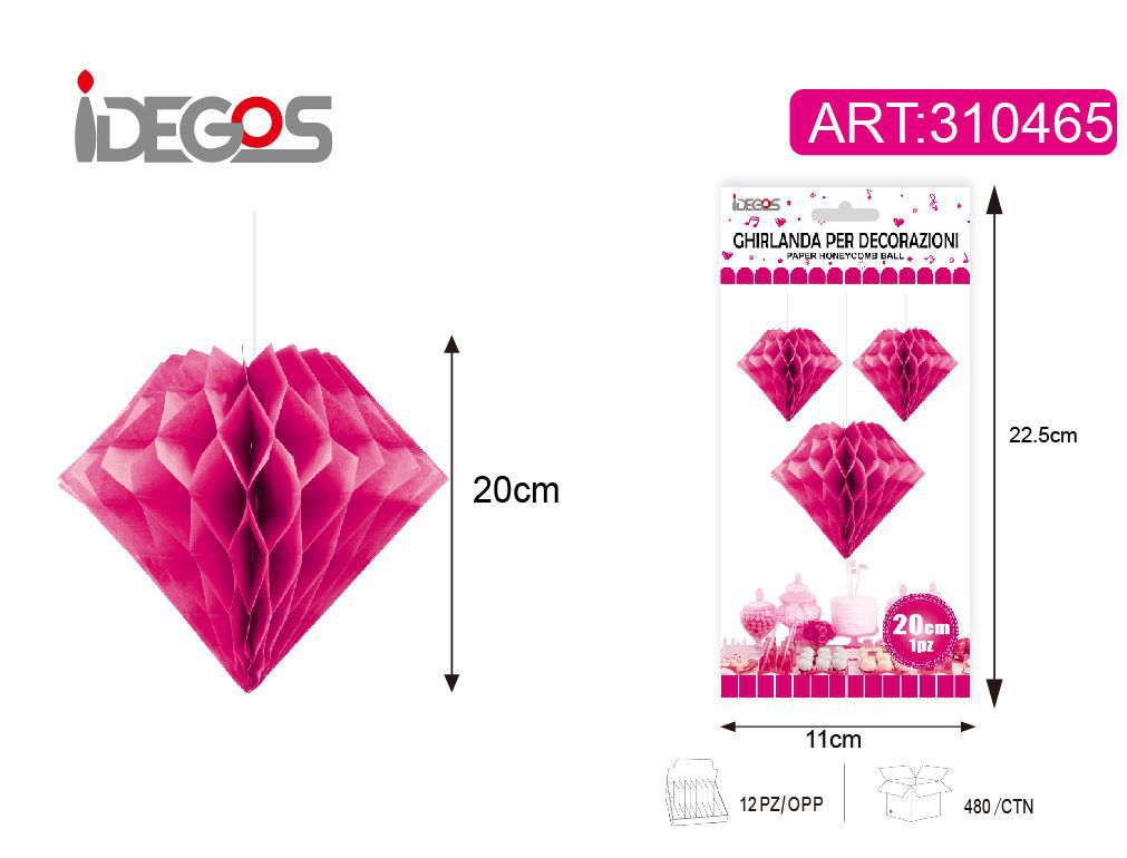 Decorazione in carta a nido d’ape, diamante, magenta