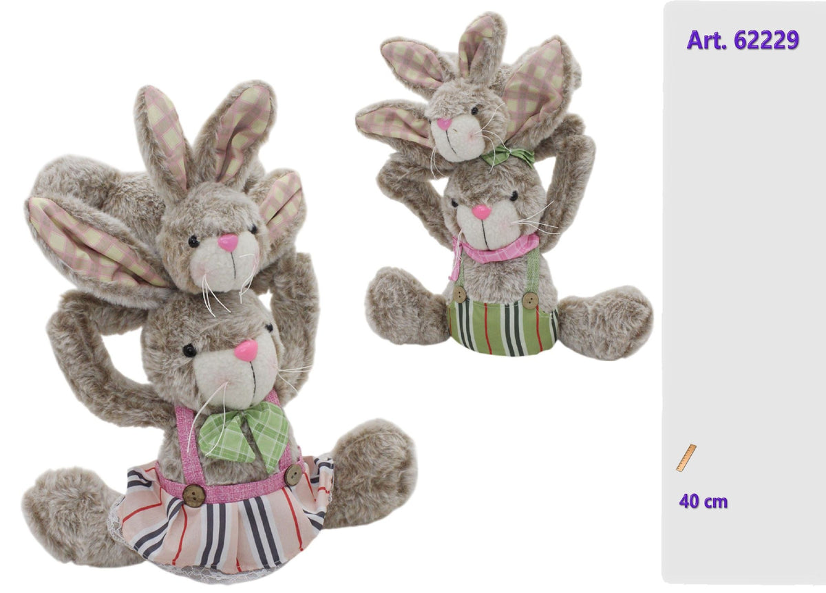 Decorazione pasquale con due conigli in peluche, 40 cm