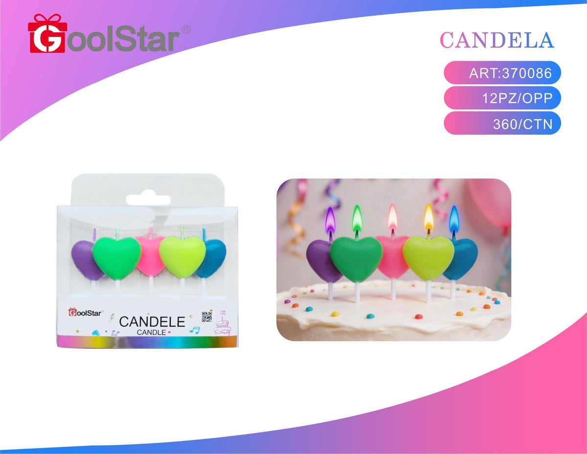 Candele colorati cuore 6pz
