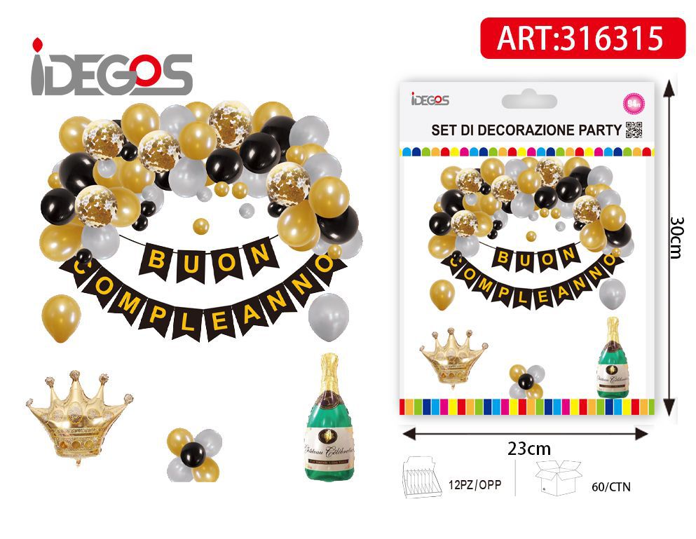 Kit palloncini e festoni oro e nero