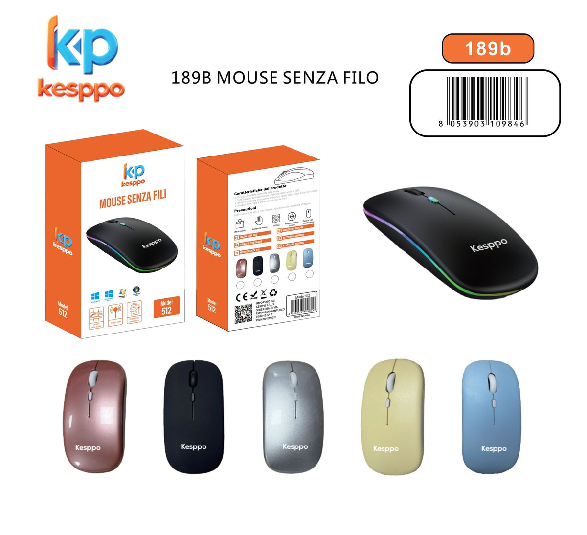 Mouse senza filo con illuminazione