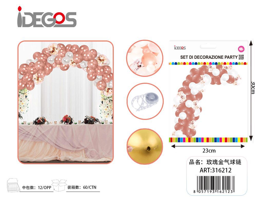 Kit arco di palloncini oro rosa e bianchi, 2,5 m