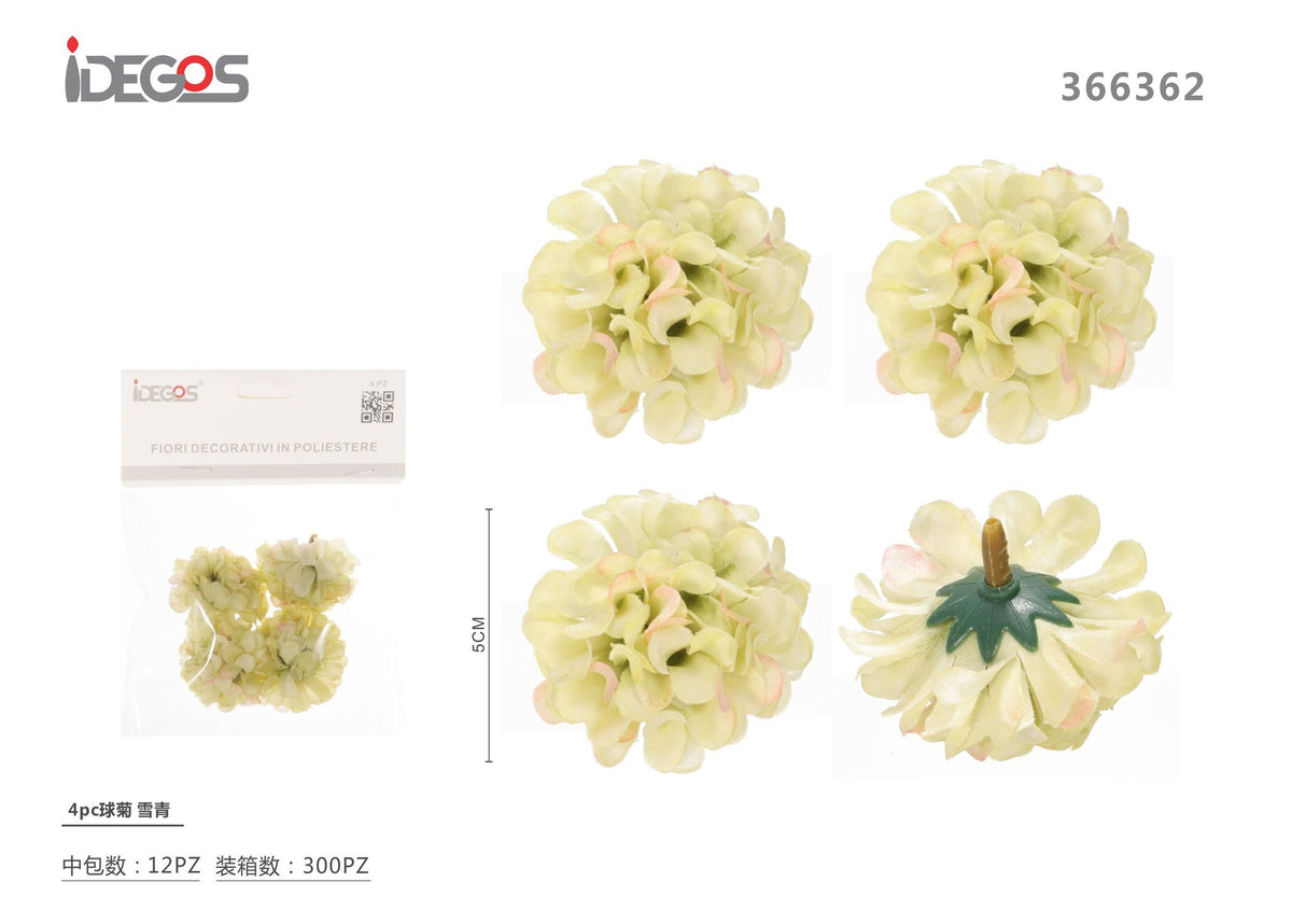 Fiori decorativi a crisantemo sferico, 4 pezzi
