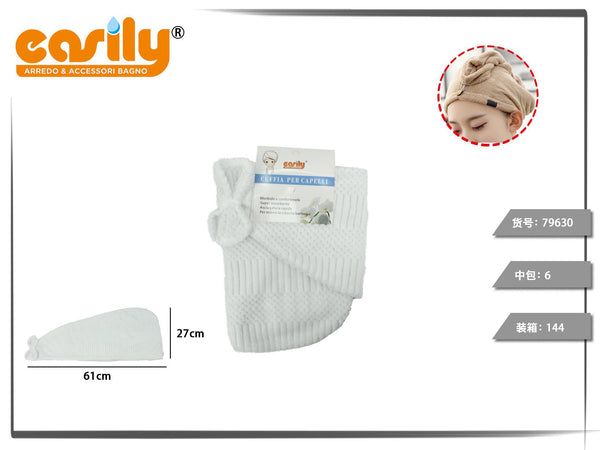 Turbante asciugacapelli bianco a costine