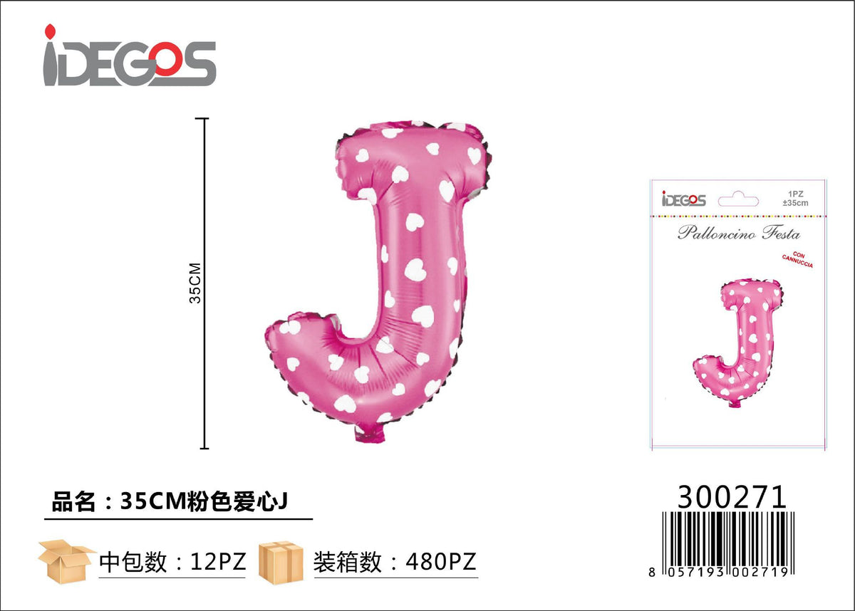Palloncino Lettere 35cm Puntini Cuore Rosa J