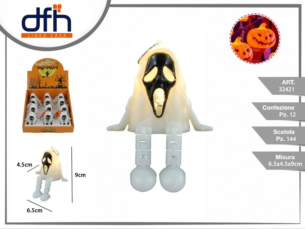 Fantasmino luminoso con gambe mobili e anello, 9 cm