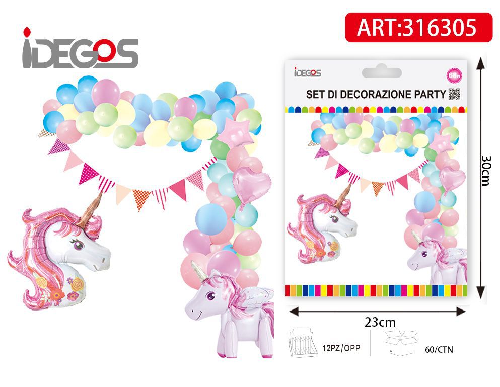 Set di palloncini con accessori unicorno colorati