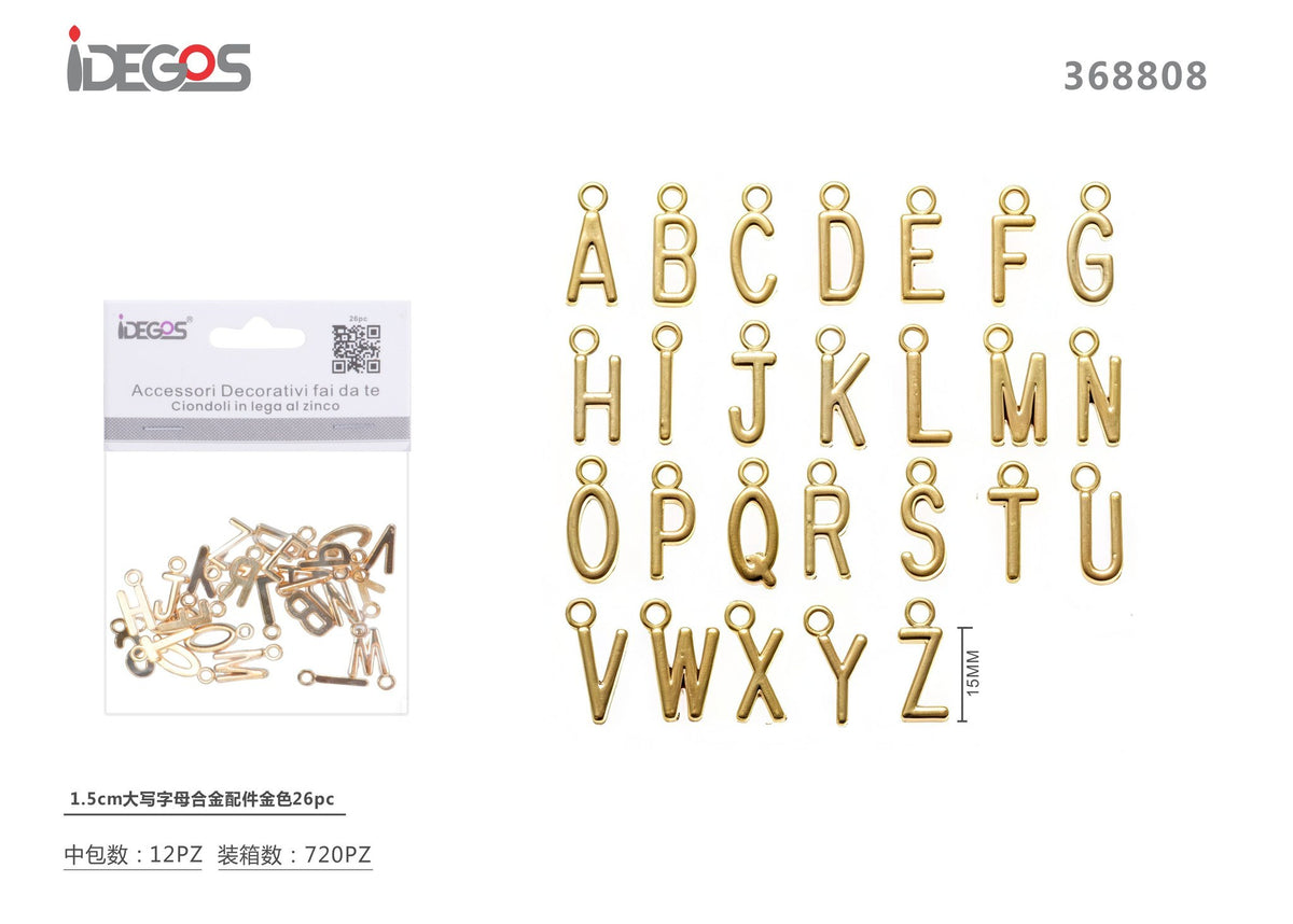Set di 26 lettere maiuscole decorative in metallo, 1,5 cm