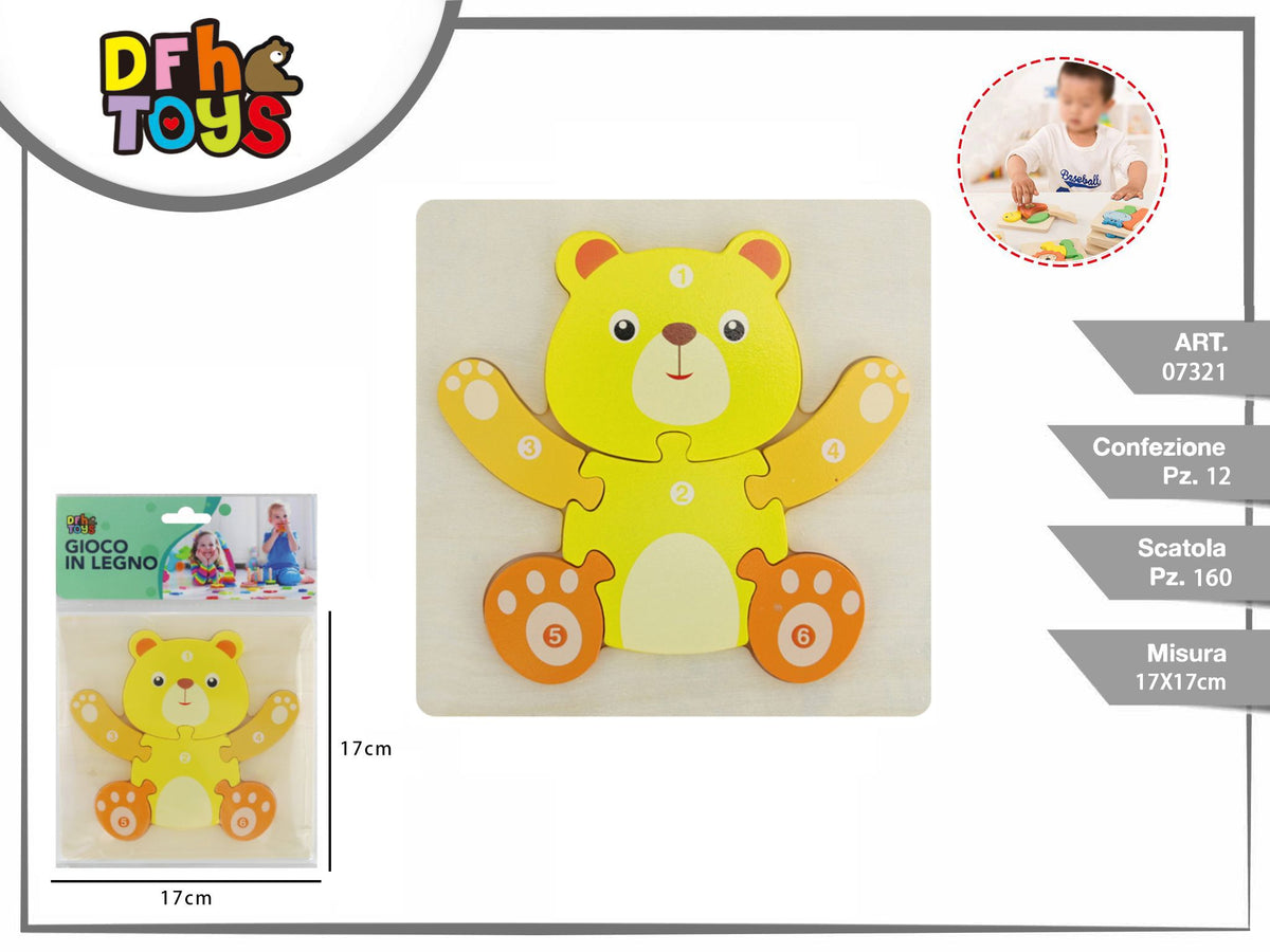 Puzzle in legno orsetto, 6 pezzi, 17 cm