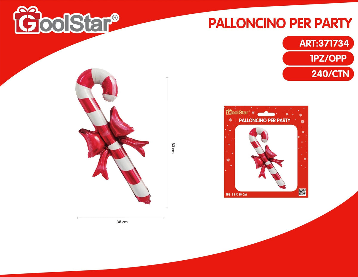 Palloncino foil bastoncino natalizio con fiocco