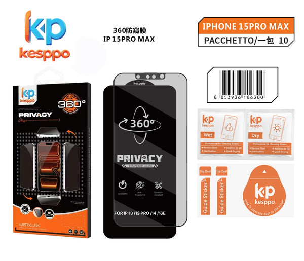 Pellicola protettiva per iPhone 15 Pro Max – in vetro temperato, privacy