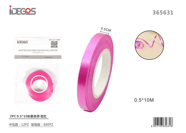 Nastro tinta unita fucsia per palloncini, 10 m, 2 pezzi