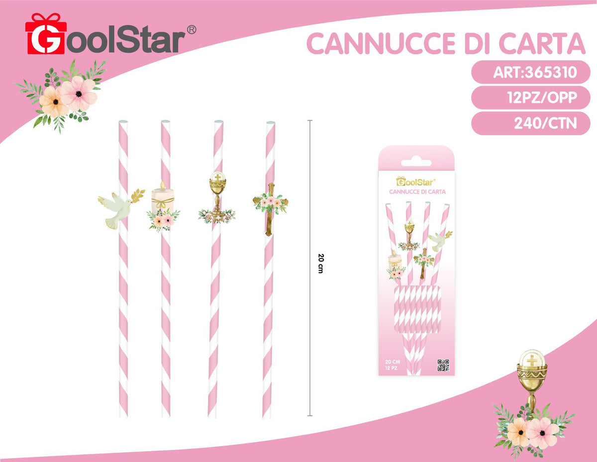 Cannucce di carta prima comunione rosa
