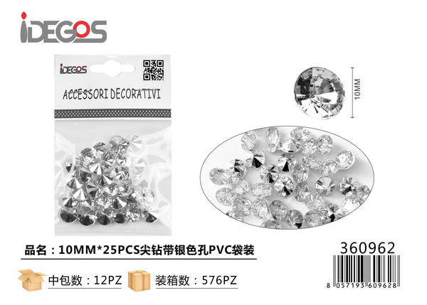 Strass decorativi argentati a punta con foro