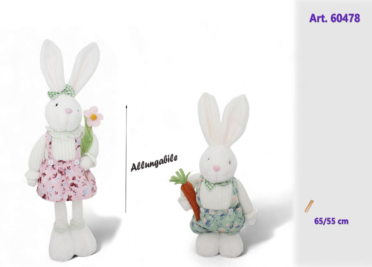 Coniglio pasquale in tessuto con gambe allungabili, 55–65 cm