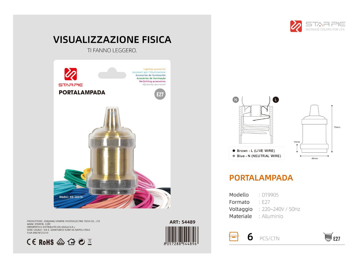 Portalampada DT9905 in metallo, marrone anticato